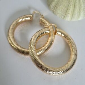 Gold Chunky Round Swirl Hoop Earrings